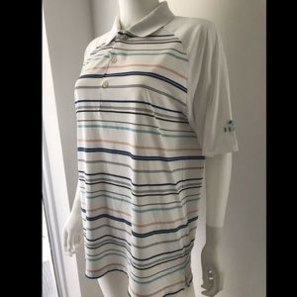 Greg Norman Play Dry Men's Golf Shirt White Striped Blue Red Short Sleeve Logo M - Picture 3 of 11